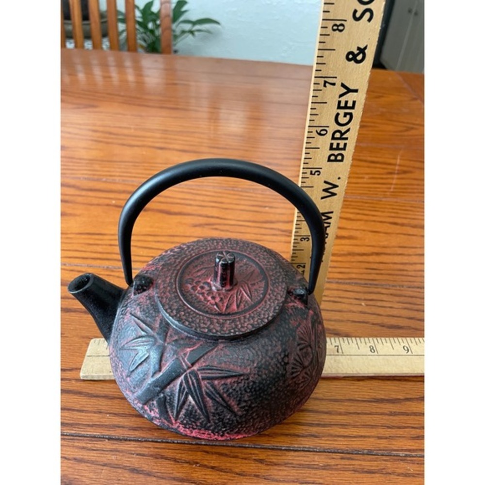 Cast Iron Tea Pot Loose Tea Strainer Japanese Tetsubin Teapot Red Black Bamboo - Picture 9 of 9